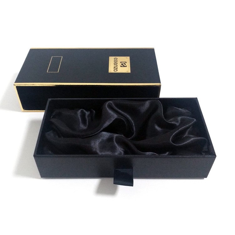 Black drawer design perfume box with satin inlay
